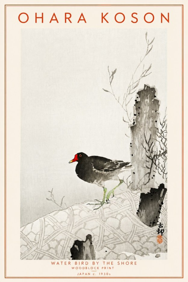 Ohara Koson Water Bird by the Shore No4 - Plakat