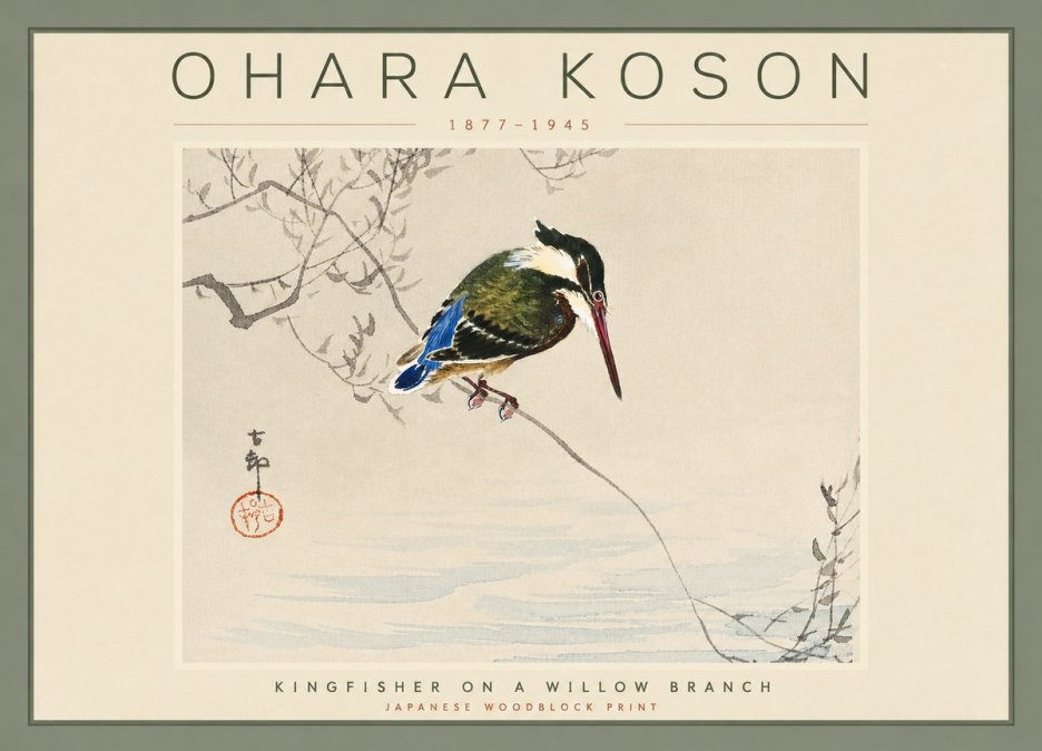 Ohara Koson Kingfisher on a Willow Branch No4 - Plakat
