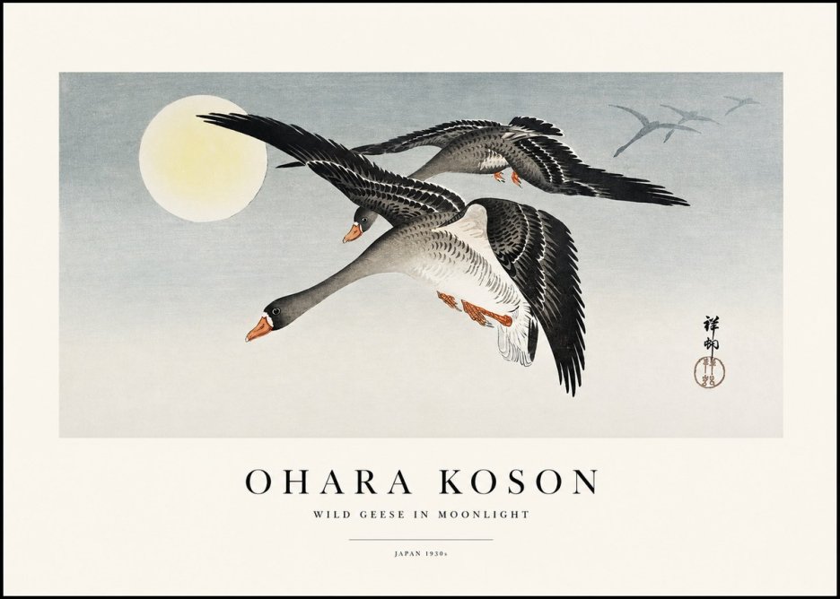 Ohara Koson Wild Geese in Moonlight III No1 - Plakat