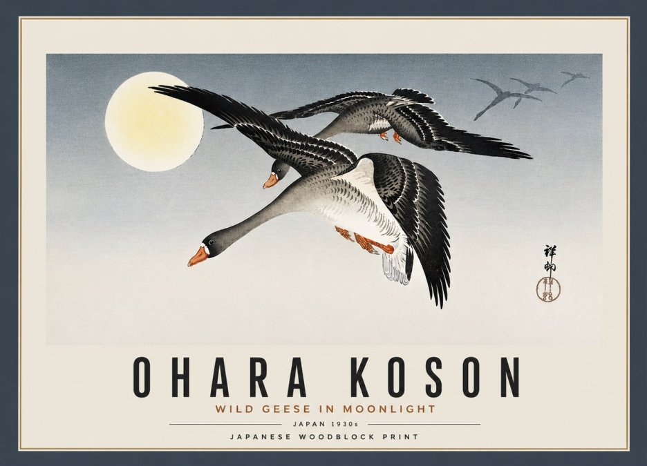 Ohara Koson Wild Geese in Moonlight III No4 - Plakat