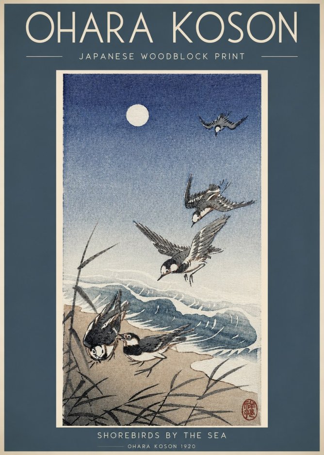 Ohara Koson Shorebirds by the Sea No2 - Plakat