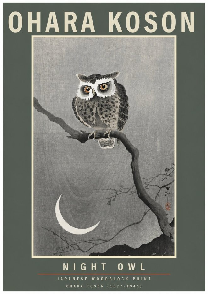 Ohara Koson Night Owl No3 - Plakat