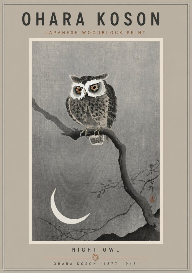 Ohara Koson Night Owl No5 - Plakat