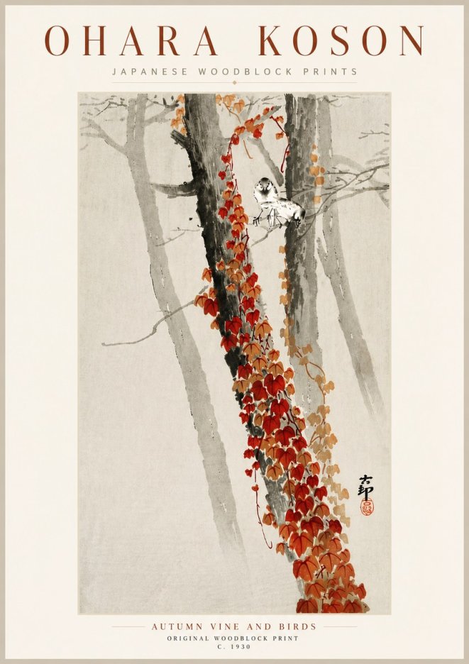 Ohara Koson Autumn Vine and Birds No5 - Plakat