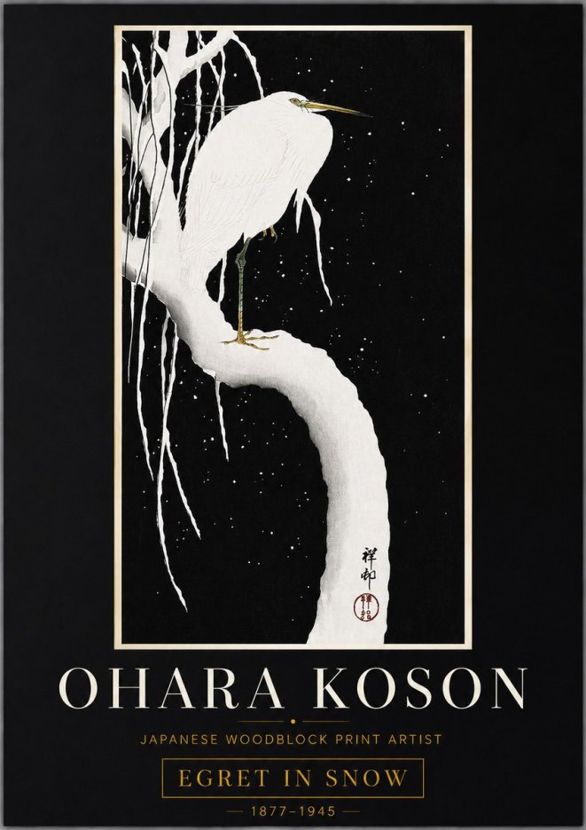 Ohara Koson Egret in Snow No6 - Plakat