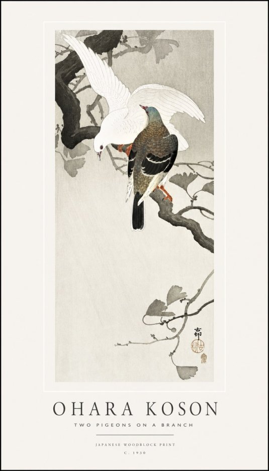 Ohara Koson Two Pigeons on a Branch No1 - Plakat