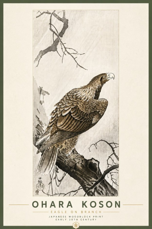 Ohara Koson Eagle on Branch No6 - Plakat
