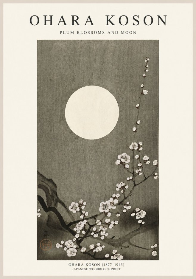 Ohara Koson Plum Blossoms and Moon No1 - Plakat