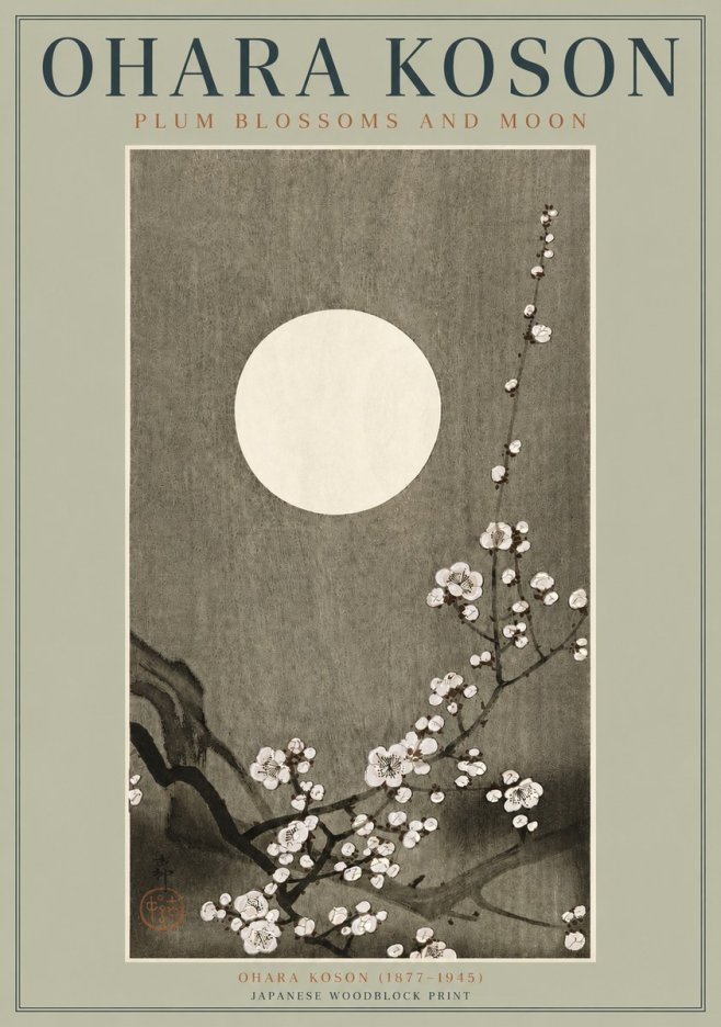 Ohara Koson Plum Blossoms and Moon No3 - Plakat