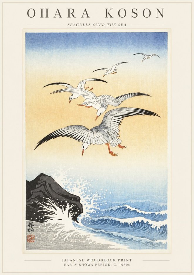 Ohara Koson Seagulls over the Sea No1 - Plakat