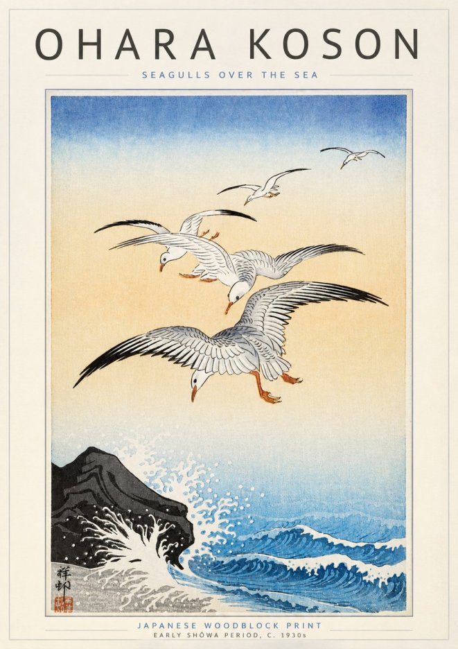 Ohara Koson Seagulls over the Sea No3 - Plakat