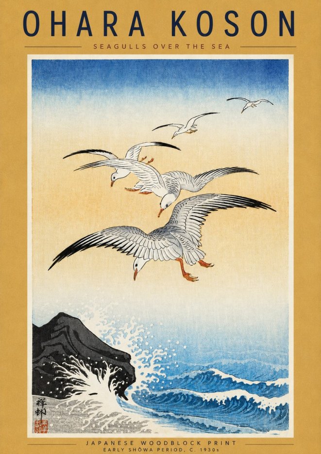 Ohara Koson Seagulls over the Sea No4 - Plakat