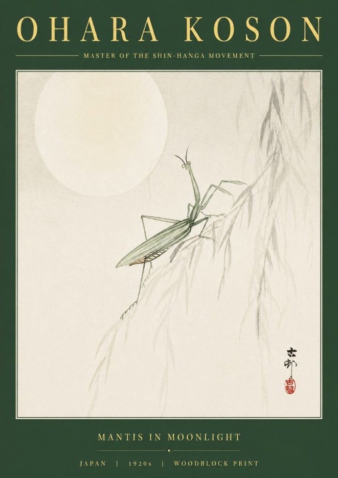 Ohara Koson Mantis in Moonlight No2 - Plakat