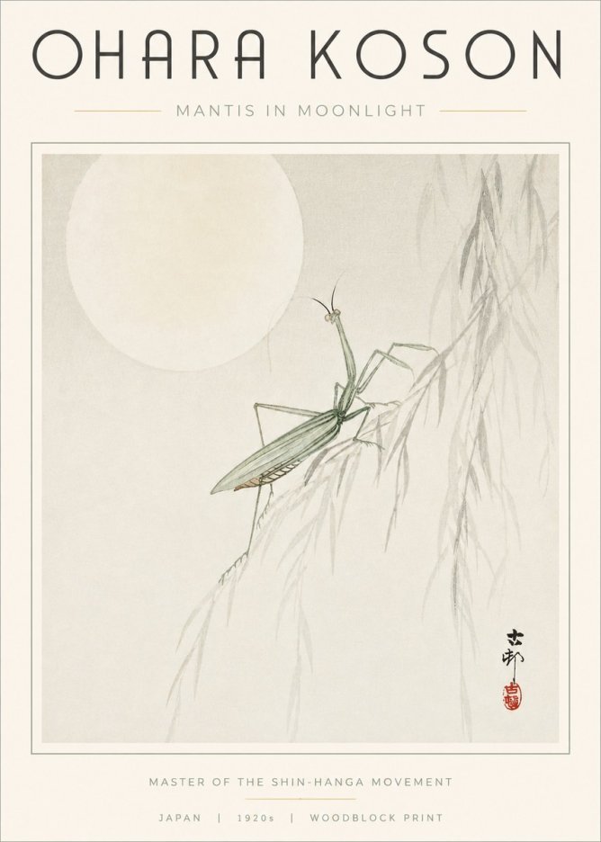 Ohara Koson Mantis in Moonlight No3 - Plakat