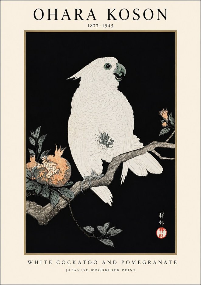 Ohara Koson White Cockatoo and Pomegranate II No1 - Plakat