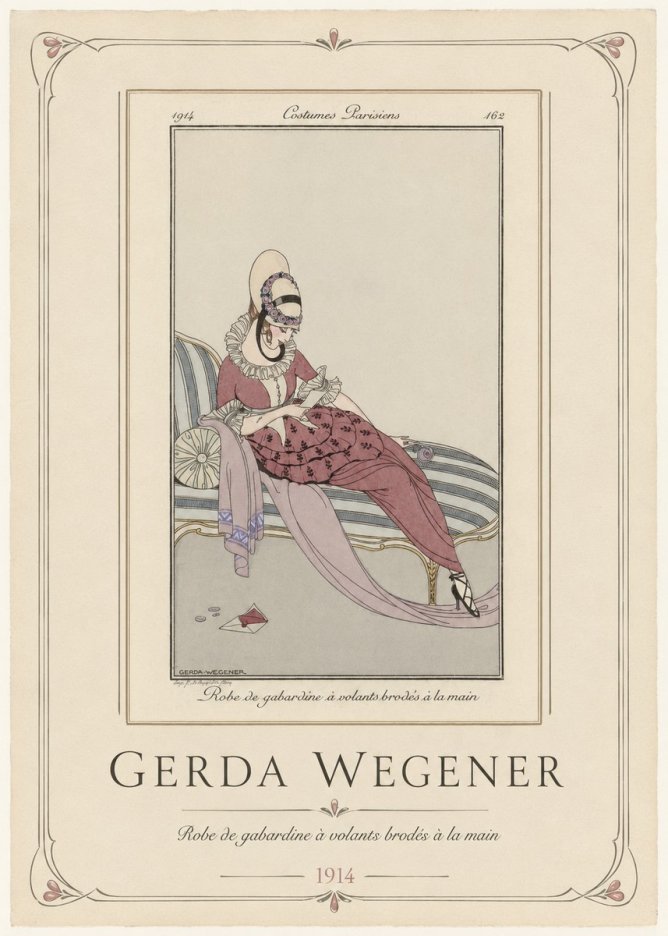 Gerda Wegener Robe De Gabardine À Volants Brodés À La Main I No1 - Plakat