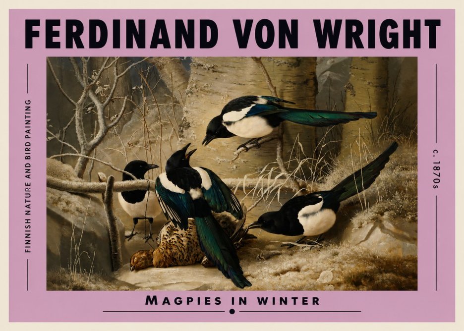 Ferdinand von Wright Magpies in Winter No3 - Plakat