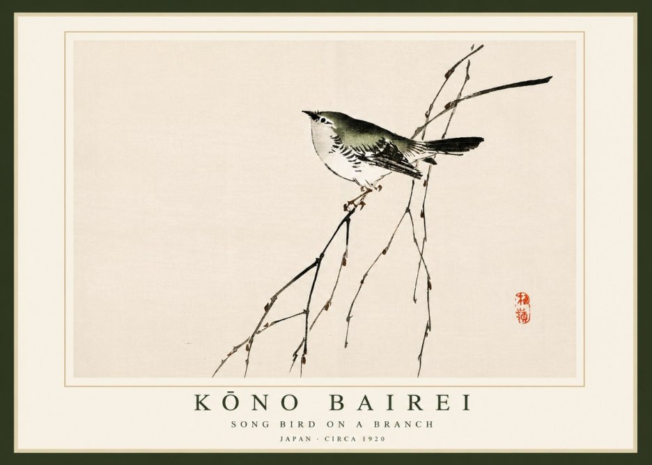 Kōno Bairei Song Bird on a Branch No4 - Plakat