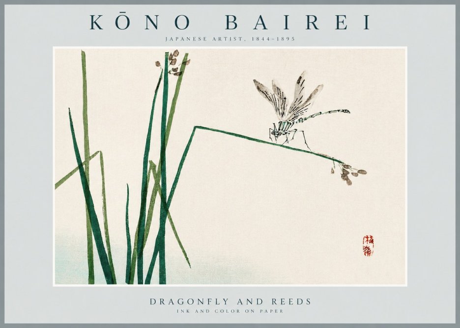 Kōno Bairei Dragonfly and Reeds No2 - Plakat