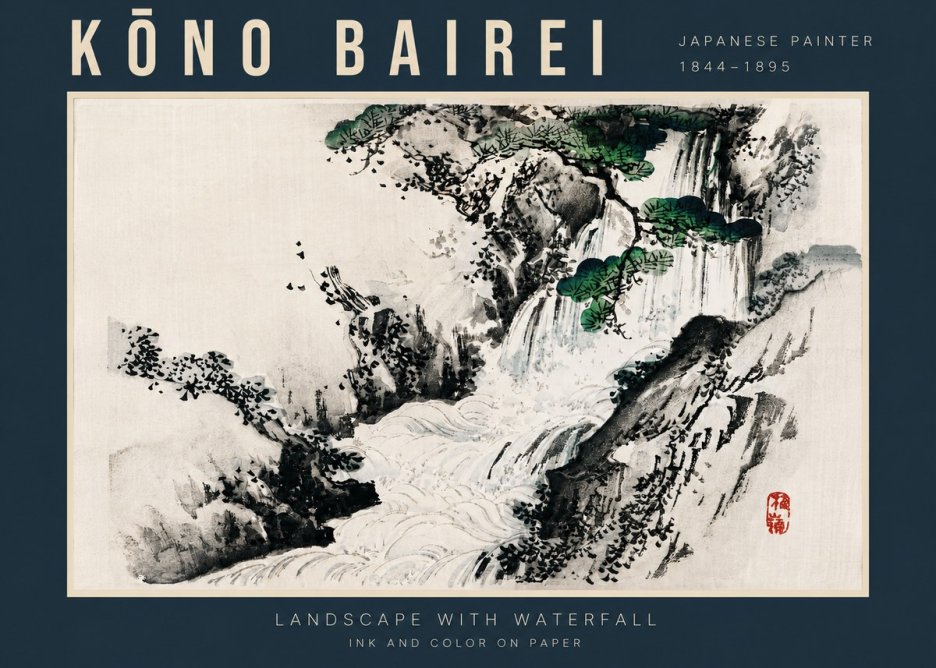 Kōno Bairei Landscape with Waterfall No4 - Plakat