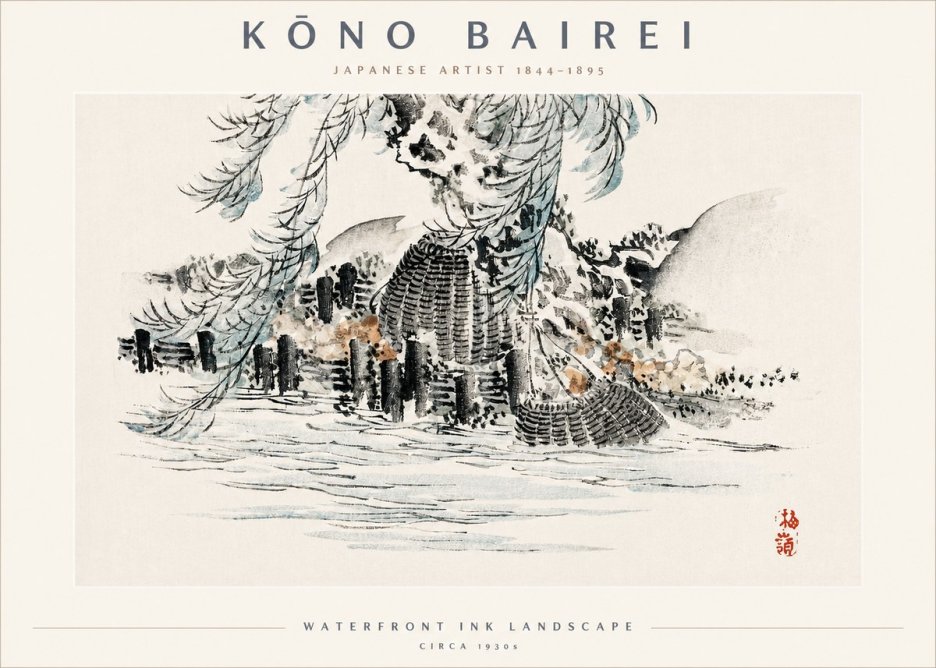 Kōno Bairei Waterfront Ink Landscape No2 - Plakat
