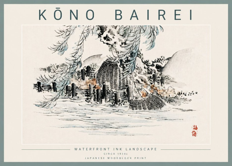 Kōno Bairei Waterfront Ink Landscape No3 - Plakat