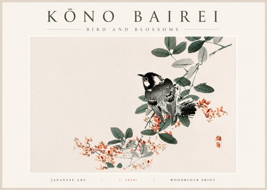 Kōno Bairei Bird and Blossoms No5 - Plakat
