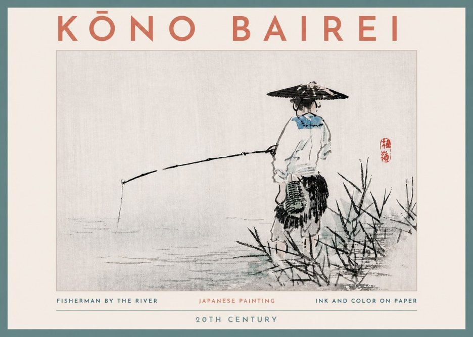 Kōno Bairei Fisherman by the River No4 - Plakat