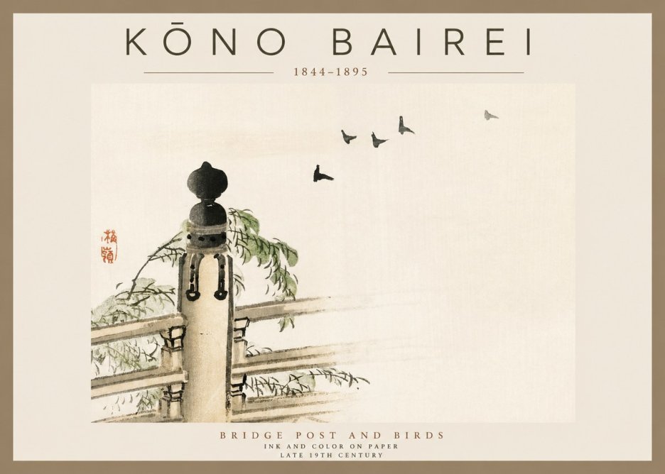 Kōno Bairei Bridge Post and Birds No2 - Plakat