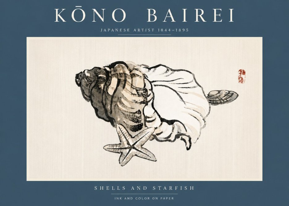 Kōno Bairei Shells and Starfish No4 - Plakat