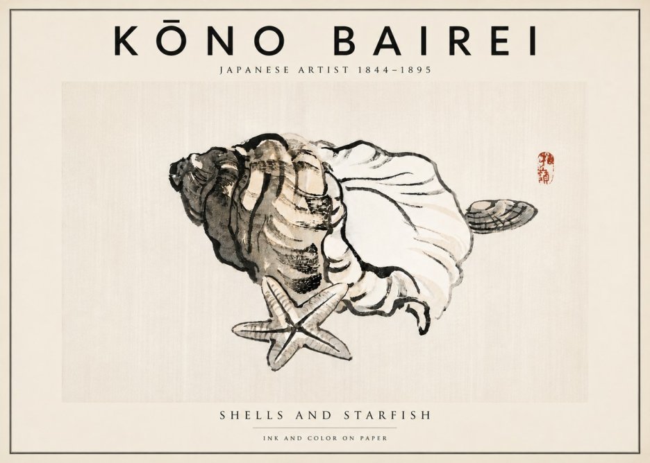 Kōno Bairei Shells and Starfish No5 - Plakat