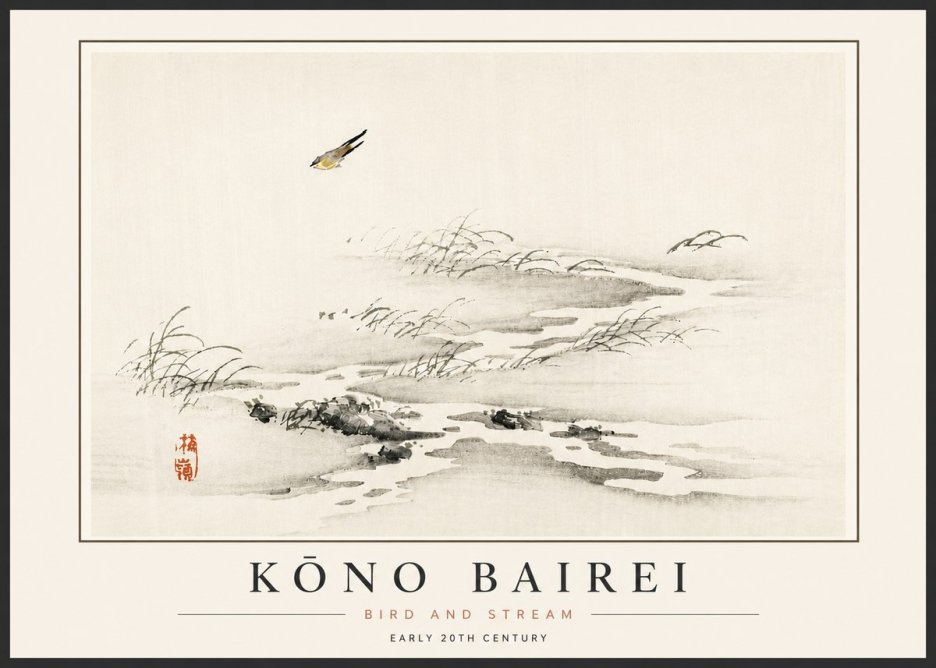 Kōno Bairei Bird and Stream No5 - Plakat