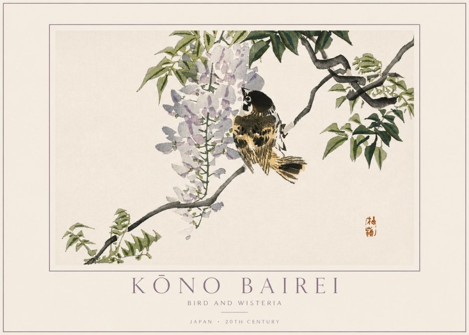 Kōno Bairei Wisteria and Bird No4 - Plakat