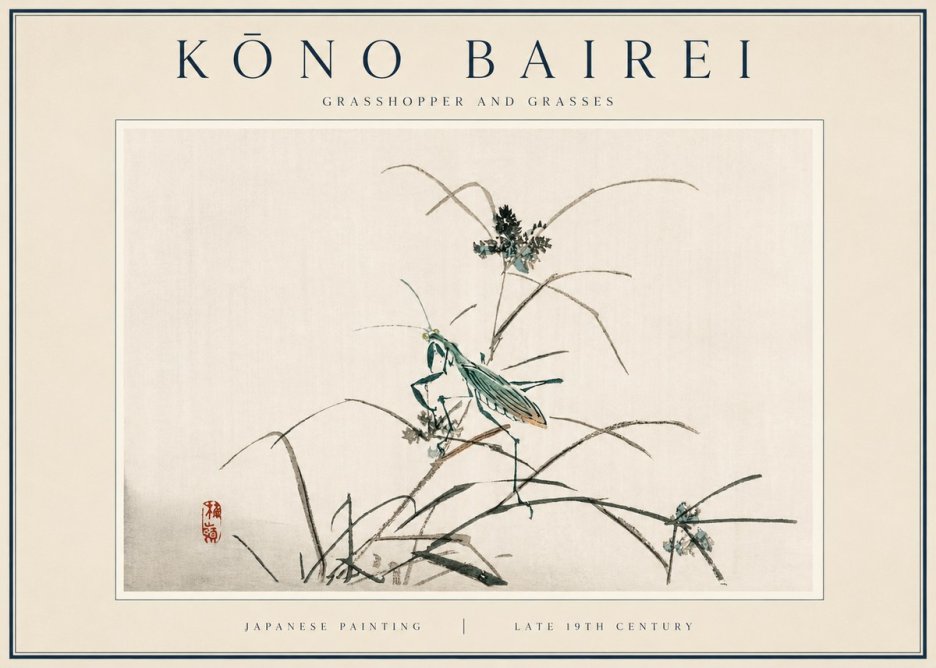 Kōno Bairei Grasshopper and Grasses No3 - Plakat