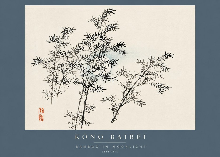 Kōno Bairei Bamboo in Moonlight No2 - Plakat