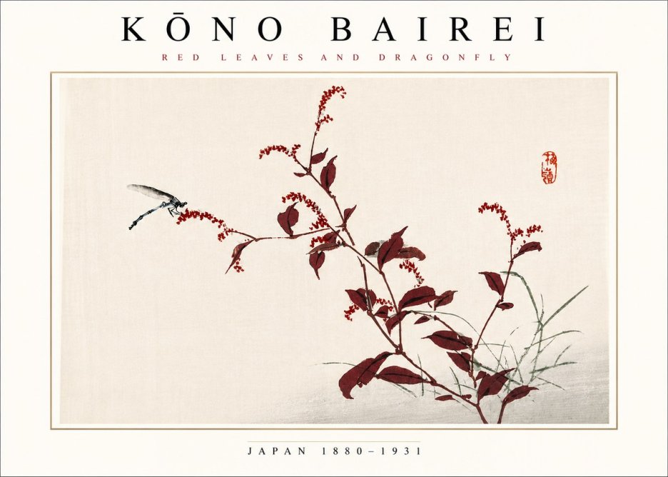 Kōno Bairei Red Leaves and Dragonfly No4 - Plakat
