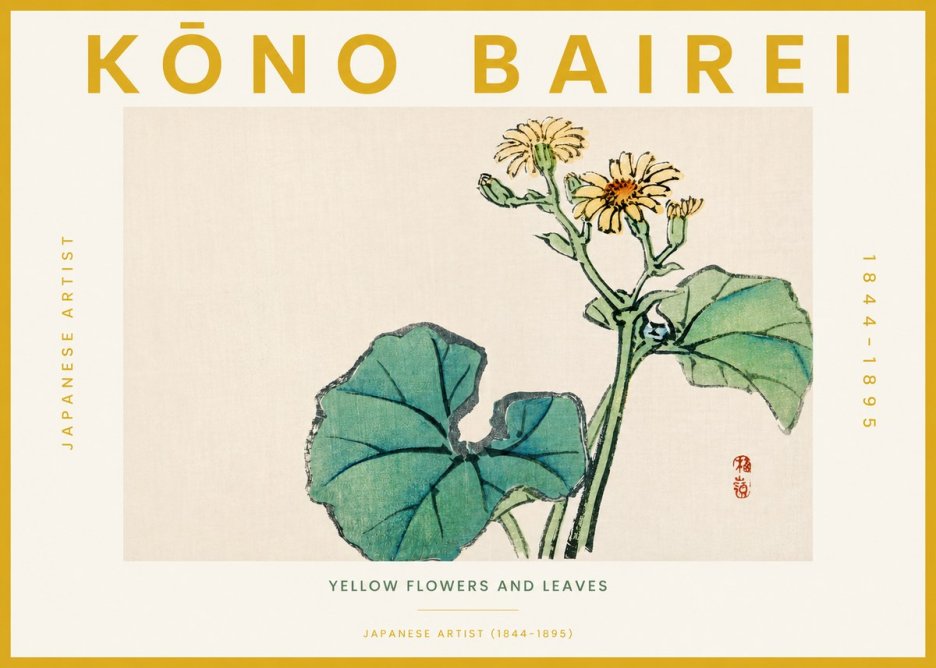 Kōno Bairei Yellow Flowers and Leaves No3 - Plakat
