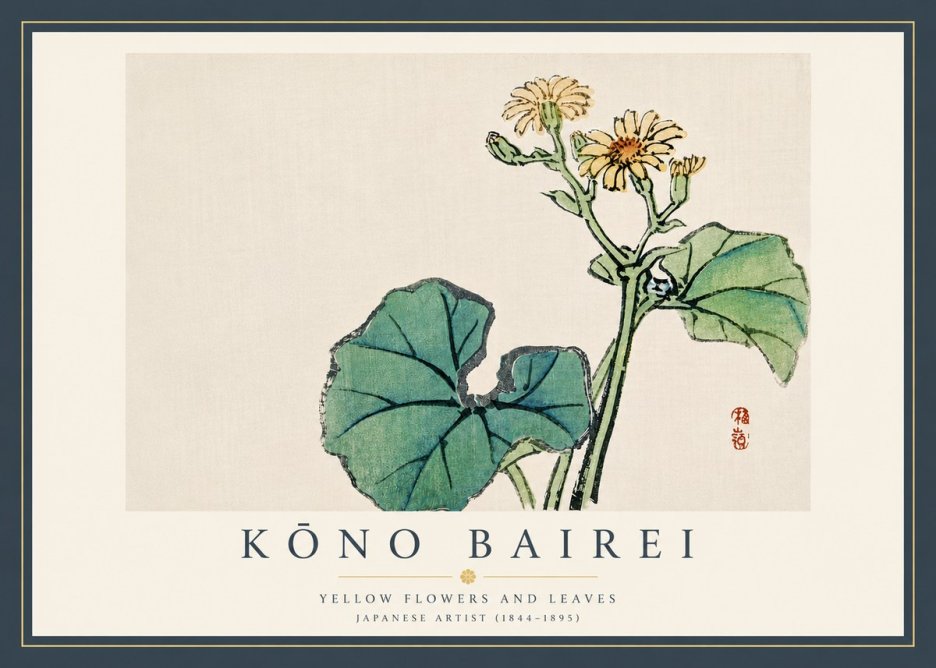 Kōno Bairei Yellow Flowers and Leaves No5 - Plakat