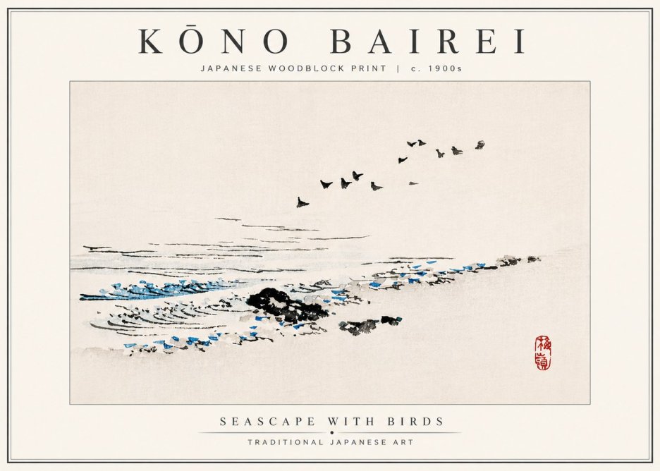 Kōno Bairei Seascape with Birds No4 - Plakat
