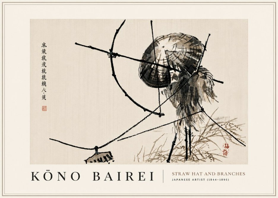 Kōno Bairei Straw Hat and Branches No6 - Plakat