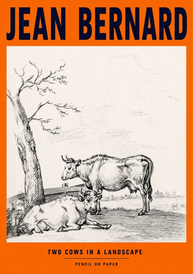 Jean Bernard Two Cows in a Landscape No2 - Plakat