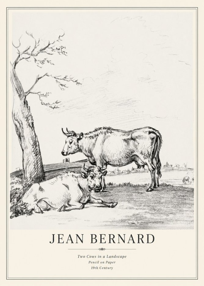 Jean Bernard Two Cows in a Landscape No3 - Plakat