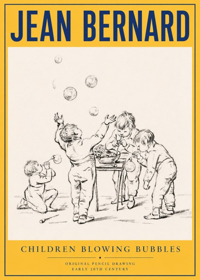Jean Bernard Children Blowing Bubbles No4 - Plakat
