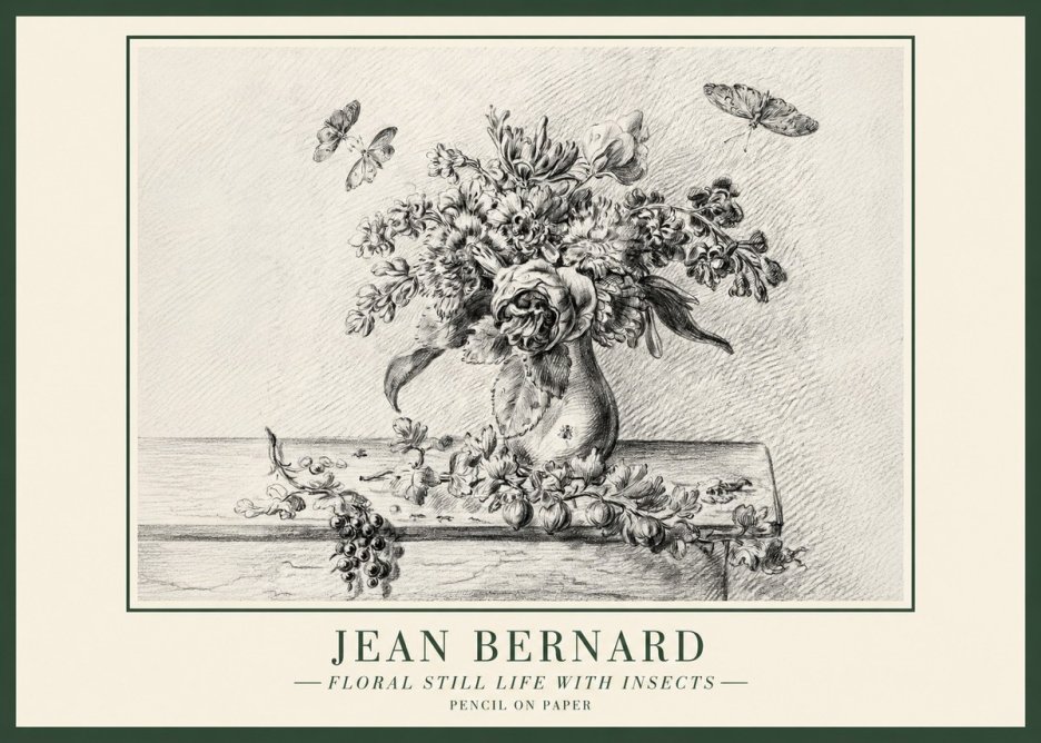 Jean Bernard Floral Still Life with Insects No1 - Plakat