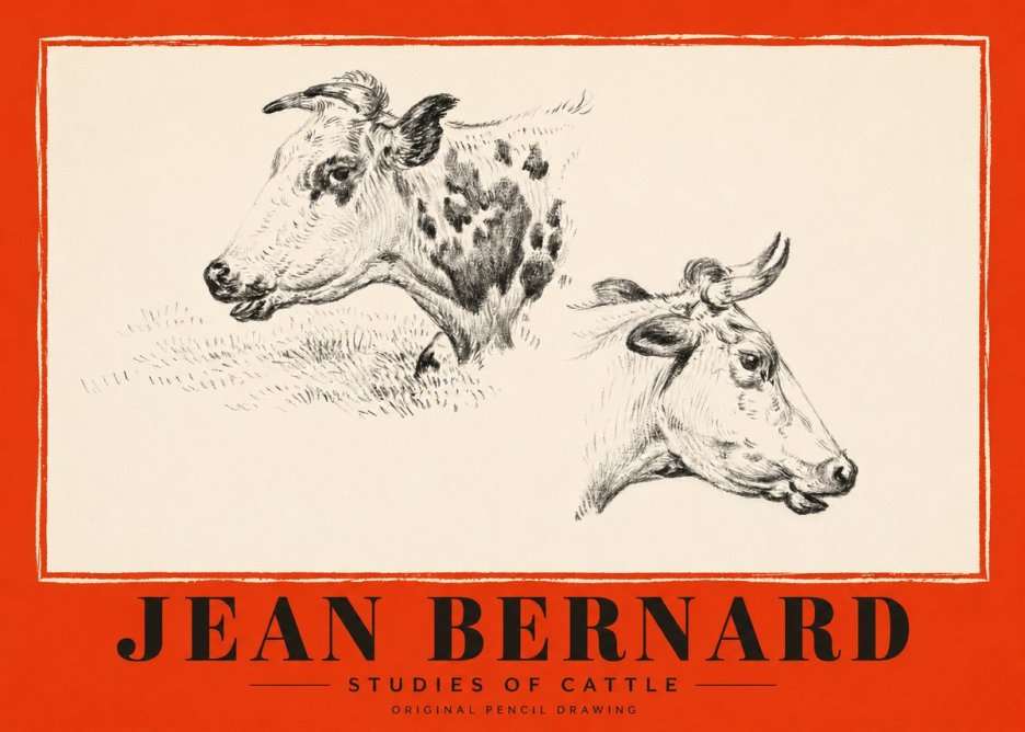 Jean Bernard Studies of Cattle I No2 - Plakat