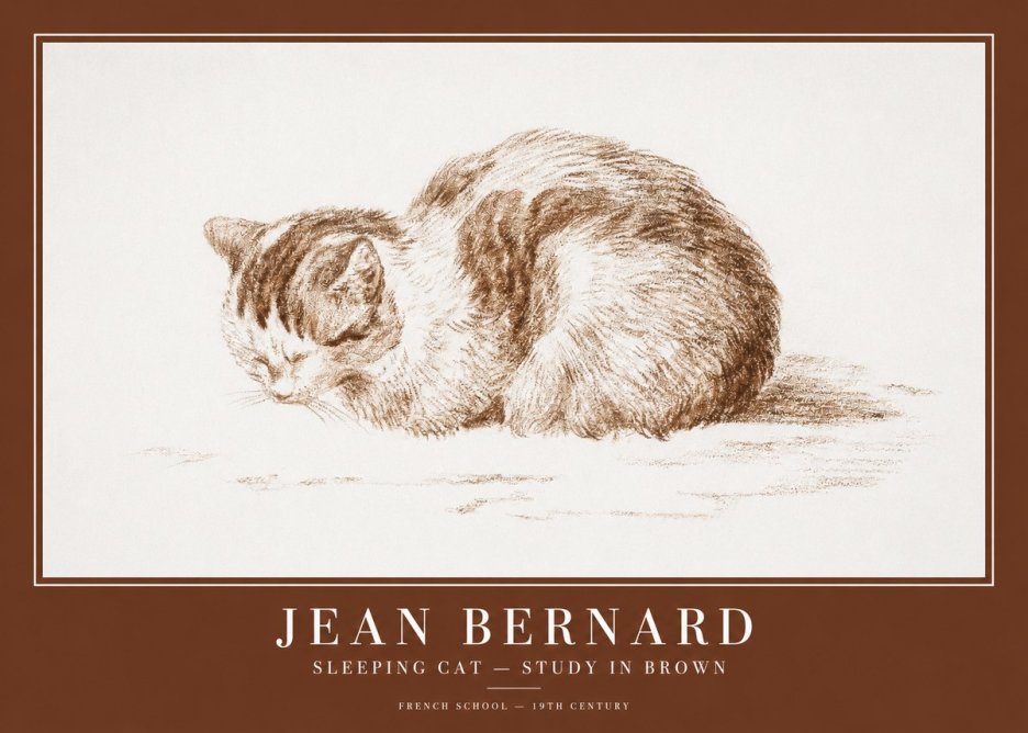 Jean Bernard Sleeping Cat — Study in Brown No1 - Plakat