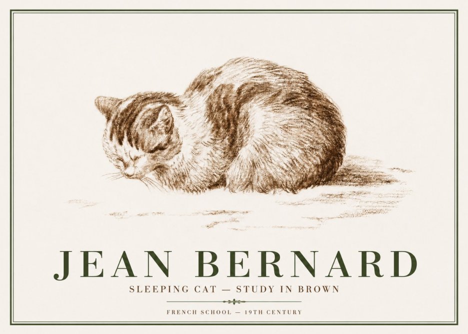 Jean Bernard Sleeping Cat — Study in Brown No3 - Plakat