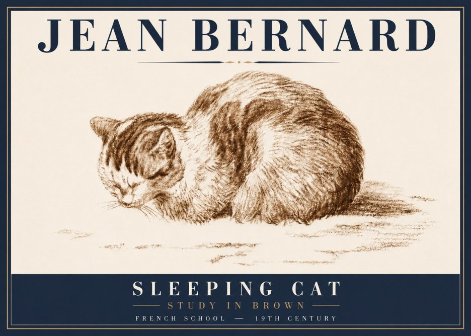 Jean Bernard Sleeping Cat — Study in Brown No6 - Plakat