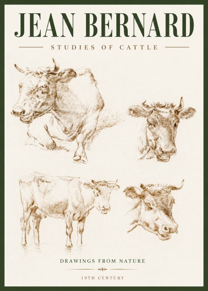 Jean Bernard Studies of Cattle II No2 - Plakat