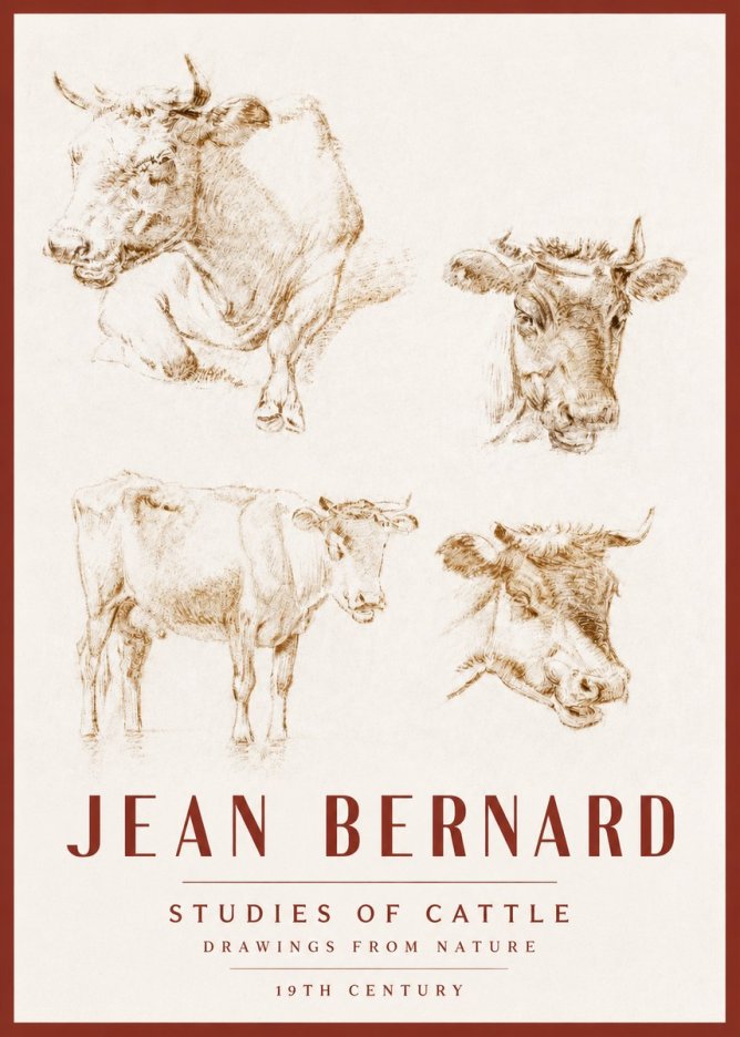 Jean Bernard Studies of Cattle II No3 - Plakat